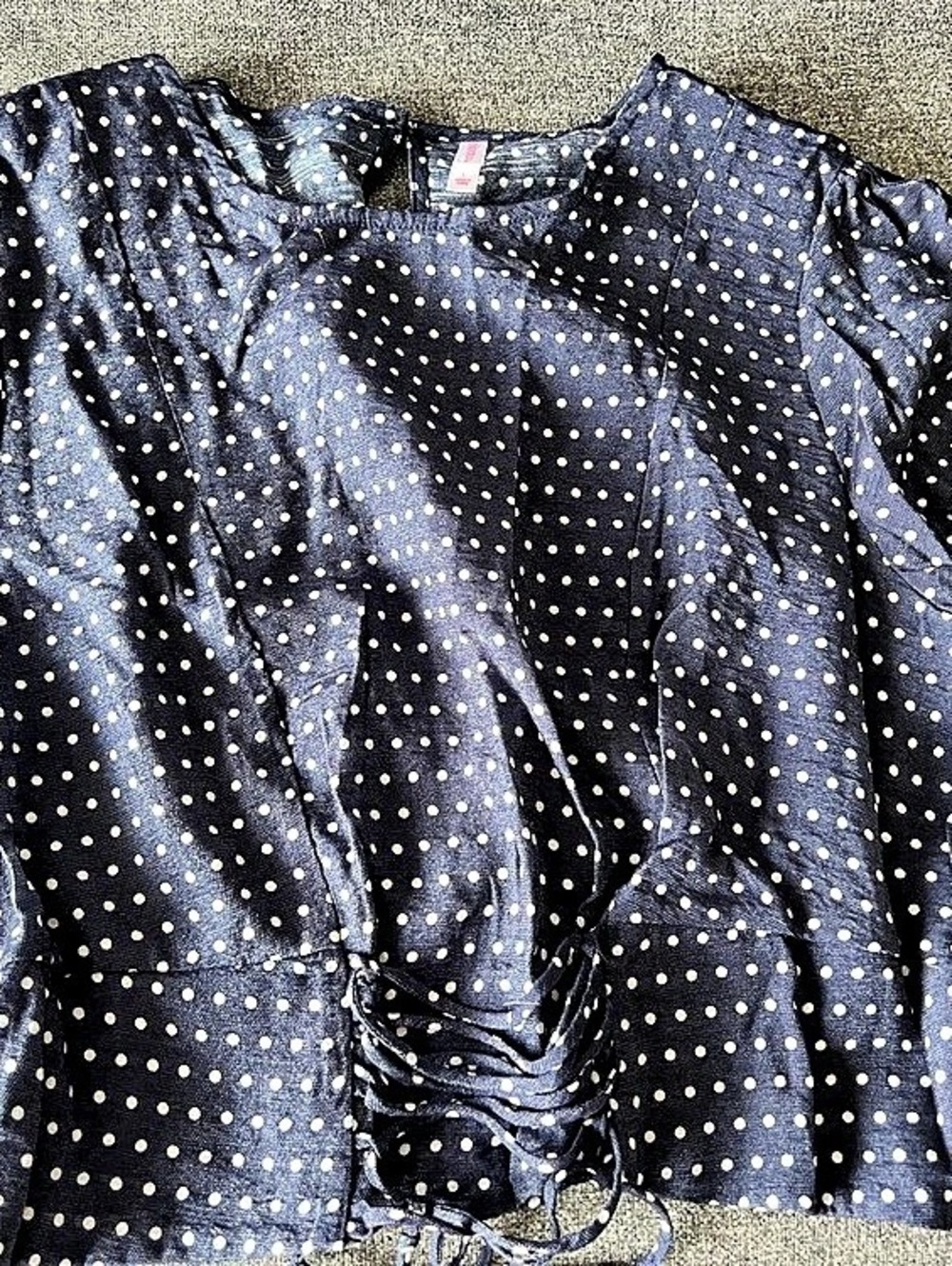Xhilaration Polka Dot Blouse in Blue & White Size Large NWT